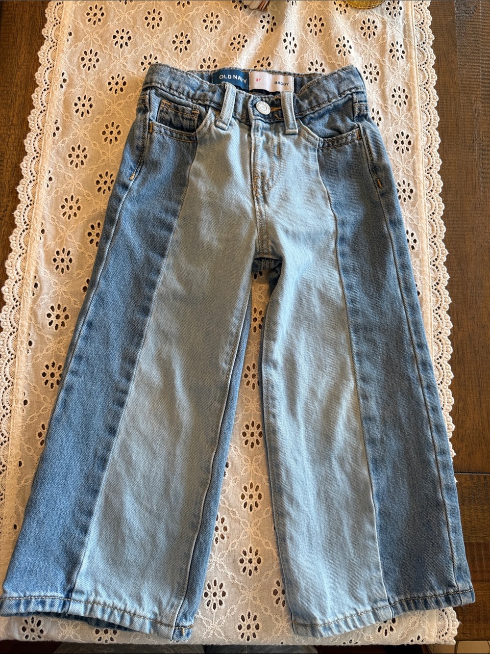Old Navy Two-Tone Blue Panel Wide Leg Baggy Jeans - Girls 3T